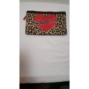 BRIGHTON Leopard Heart Ribbon Lock Promo Pouch Zipper Red 2020  5" x 9"